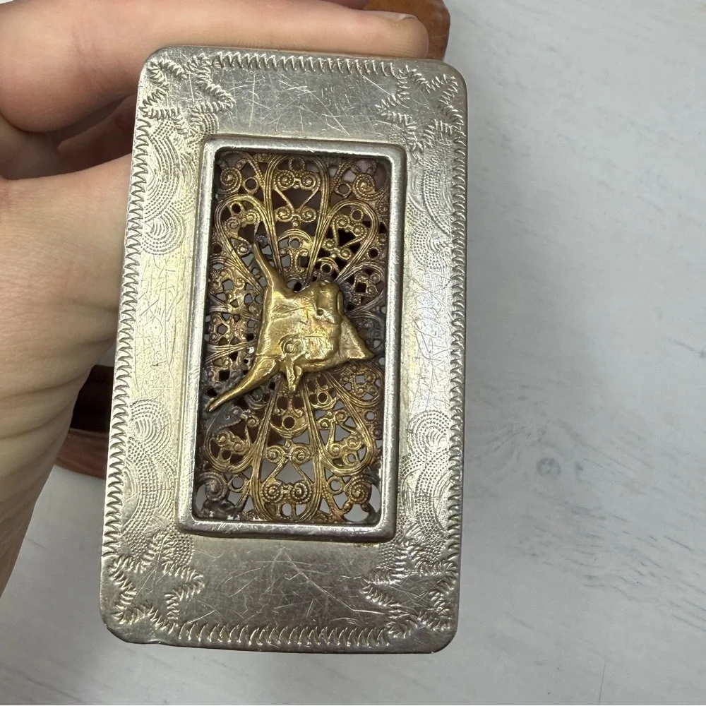 Art Deco Nickel Silver and Copper Belt Buckle & Italian Leather Belt